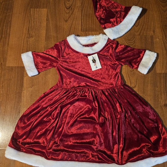 NWT Little Girls Medium Size 7/8 Santa's Dress With Santa Hat - Picture 6 of 10